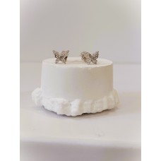 Ασημένια σκουλαρίκια καρφωτά πεταλούδα με ζιργκόν (SE96)